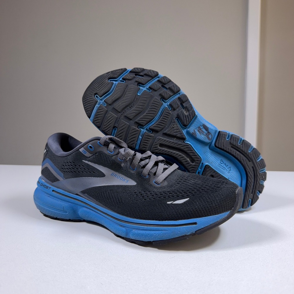 Brooks Ghost 15 Running Shoes Mens 7.5 Black Blue Neutral Cushion Sneaker